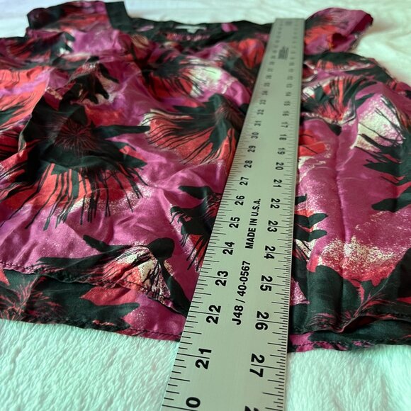 Classiques Entier Womens Floral Print Cap Sleeve Silk Blouse Top XL Pink Black - Picture 7 of 10